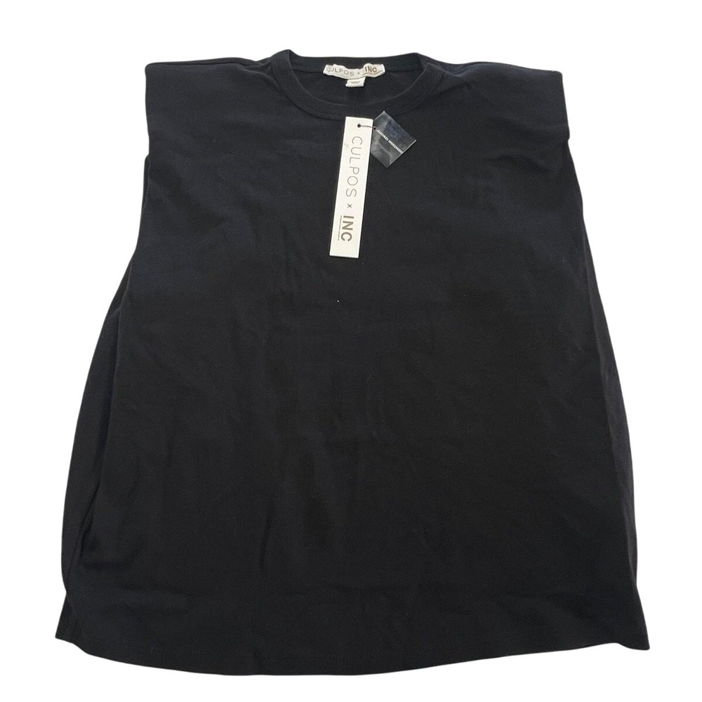 Culpos x INC‎ Tank Top Womens XXS Black Muscle Padded Shoulder Sleeveless Cotton
